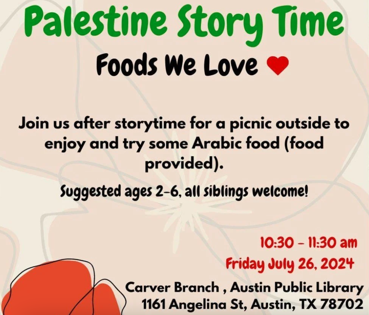 Palestine Story Time - Cultural Event for Children at Austin Public Library